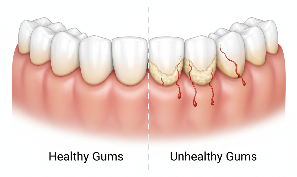 healthy gums vs unhealthy gums comparison explaining how to improve gum health