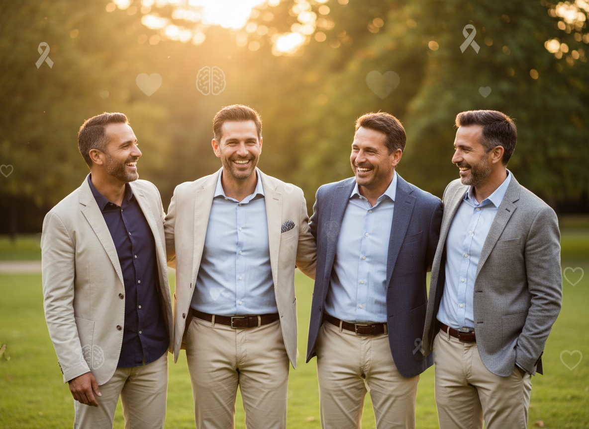 Men celebrating mental health awareness during Men's Mental Health Month, promoting well-being and support for men.