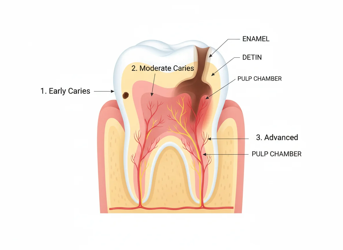 what does a cavity look like in the early stage on tooth enamel