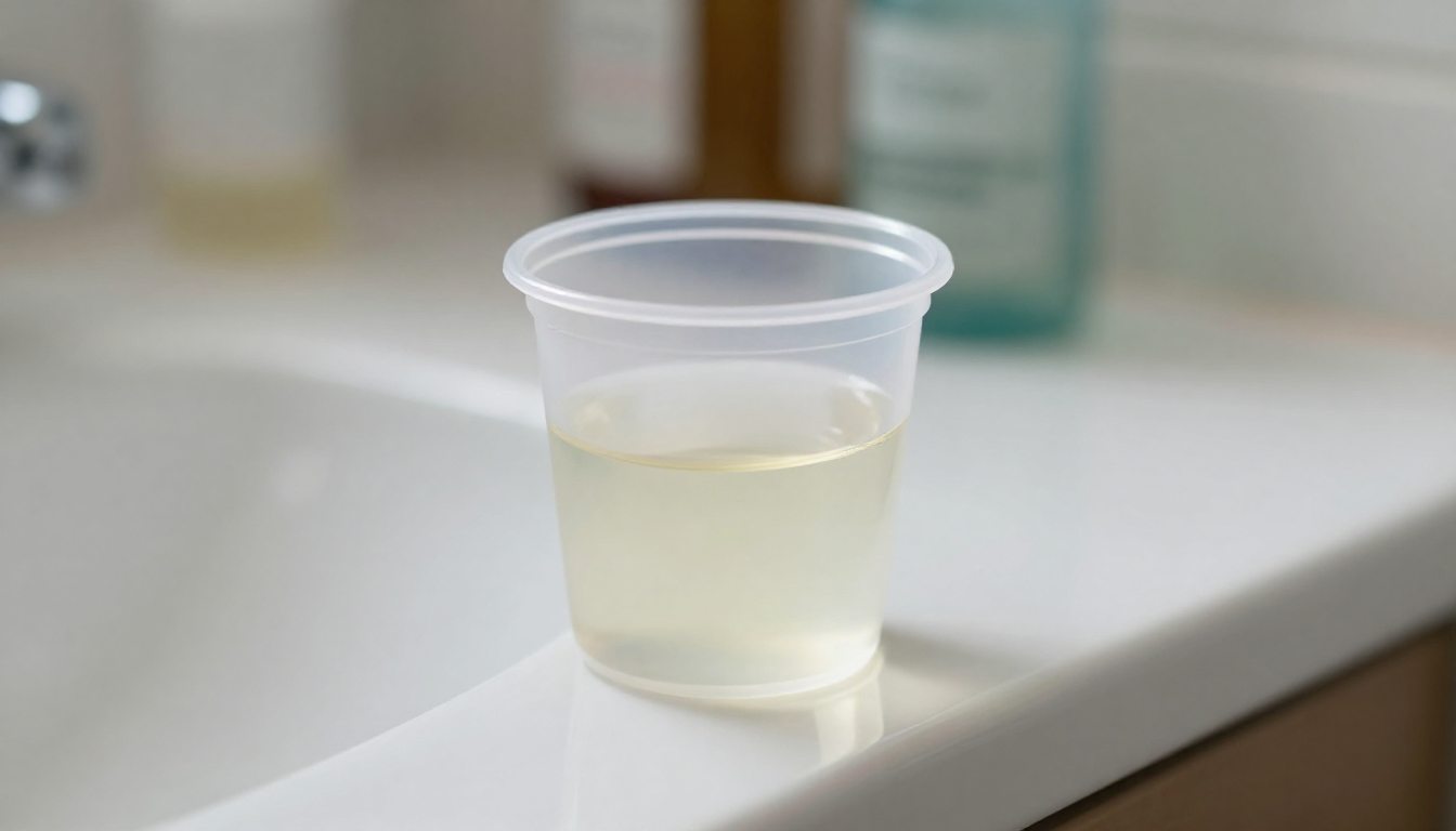 what does cloudy pee mean illustrated by a medical urine sample showing cloudy appearance